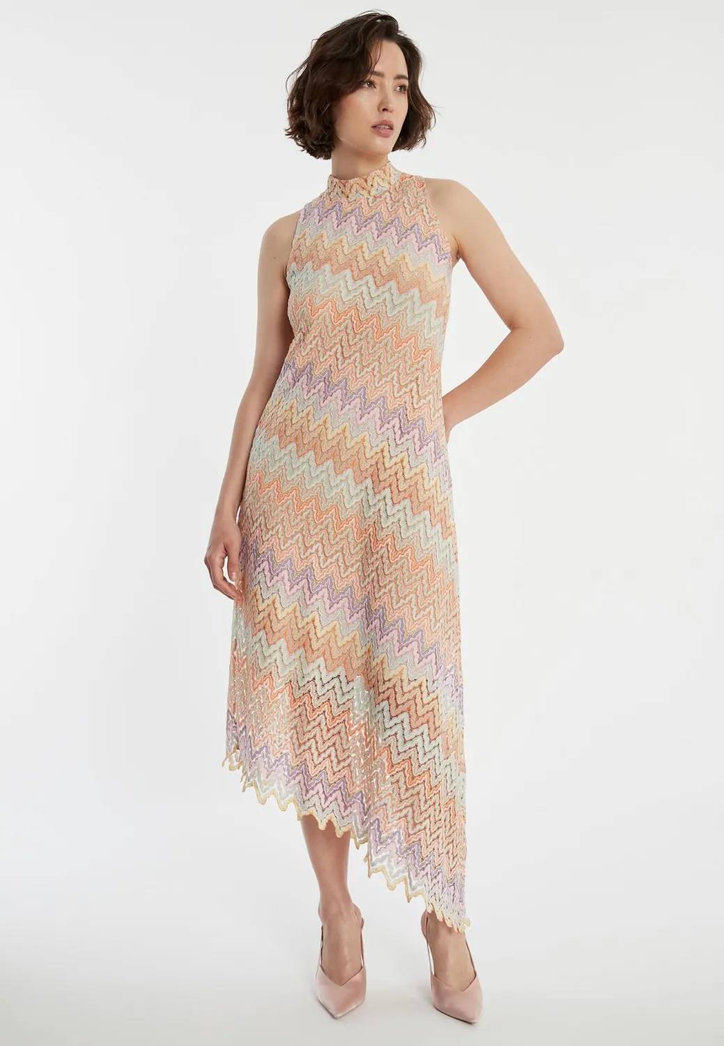Ana Alcazar Zajana abito midi smanicato maglia zigzag