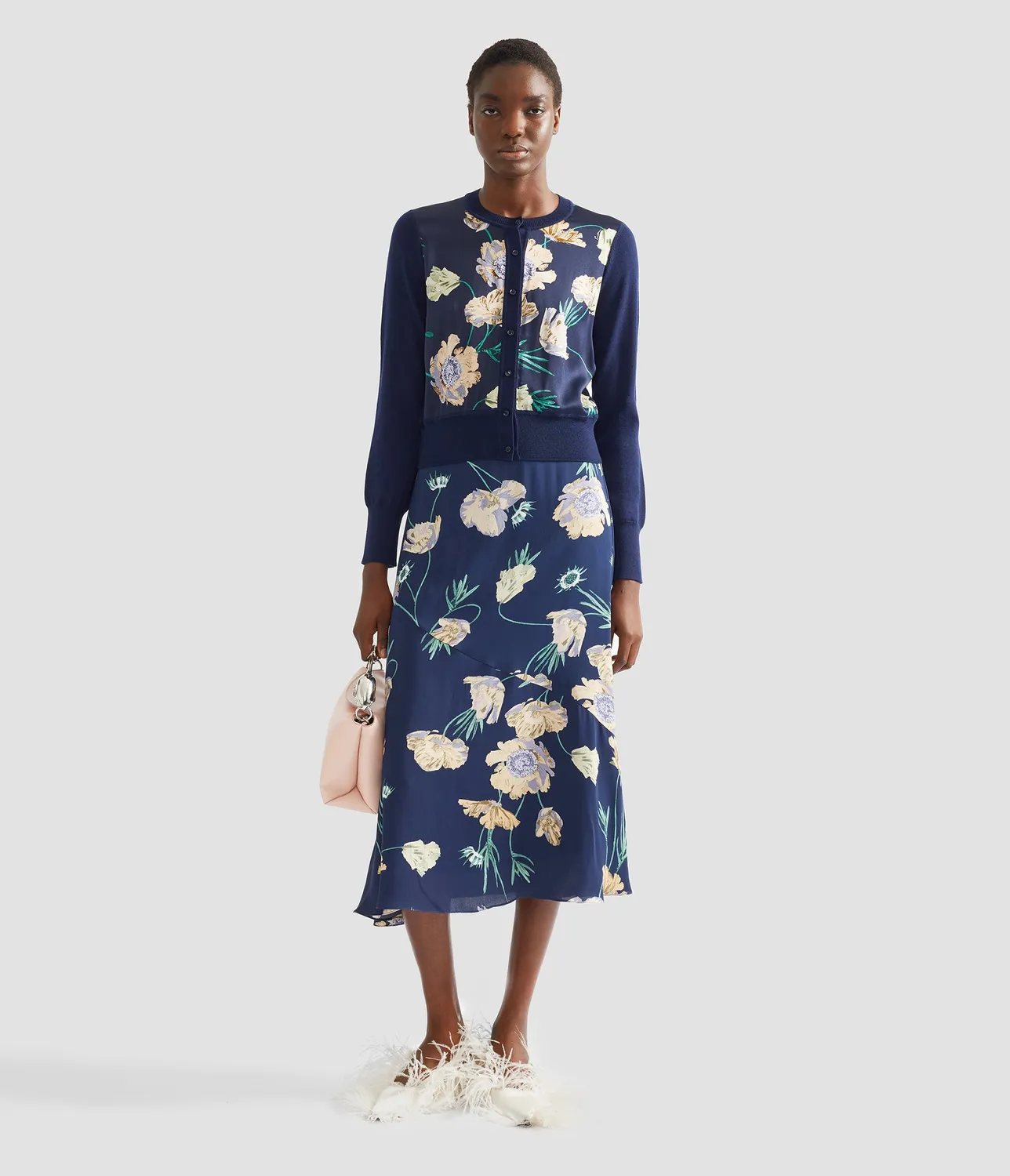 Erdem Floral Print Panel Cropped cardigan lana blu