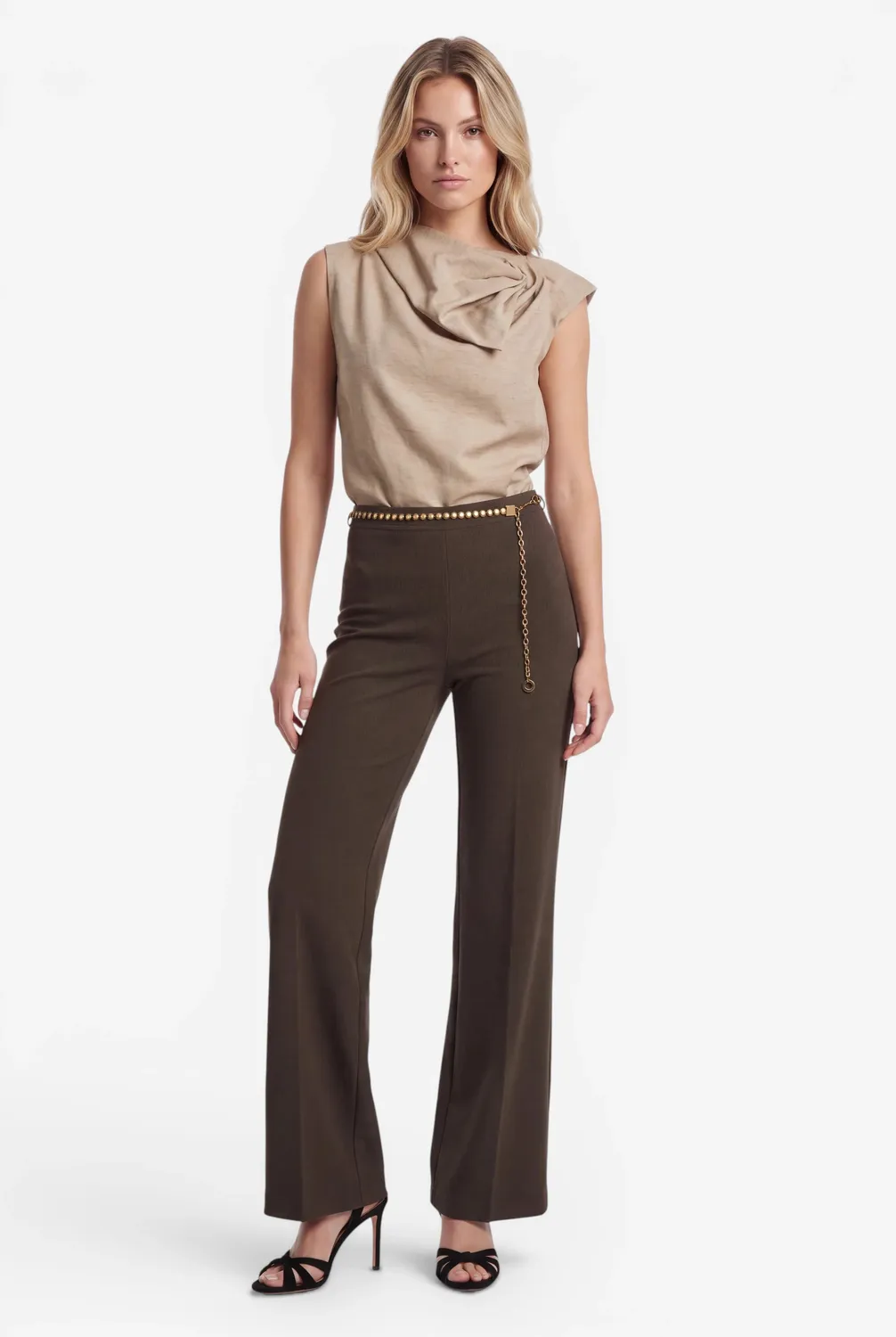 Ana Alcazar Elpharis pantaloni palazzo kaki cintura