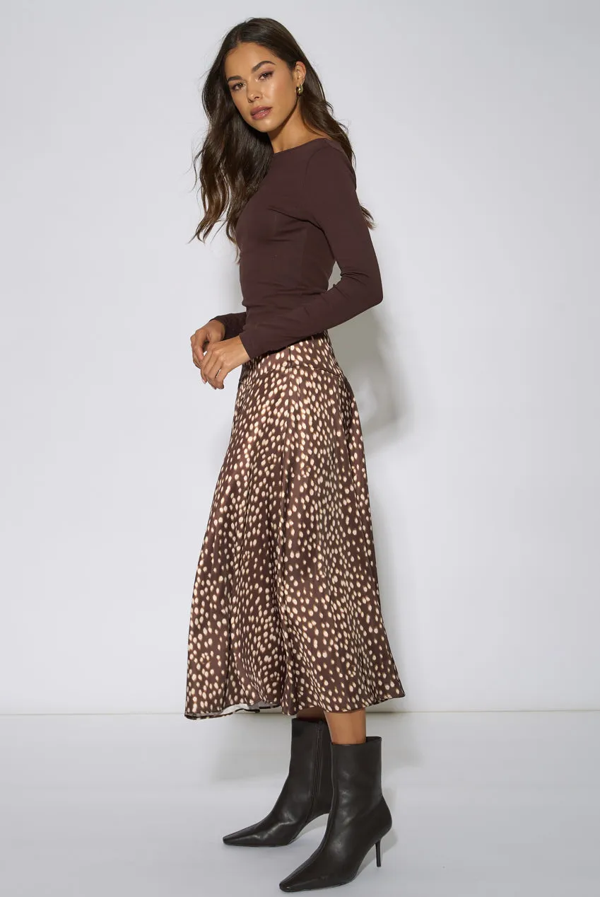 Gini London Asymmetric Animal Print gonna midi marrone