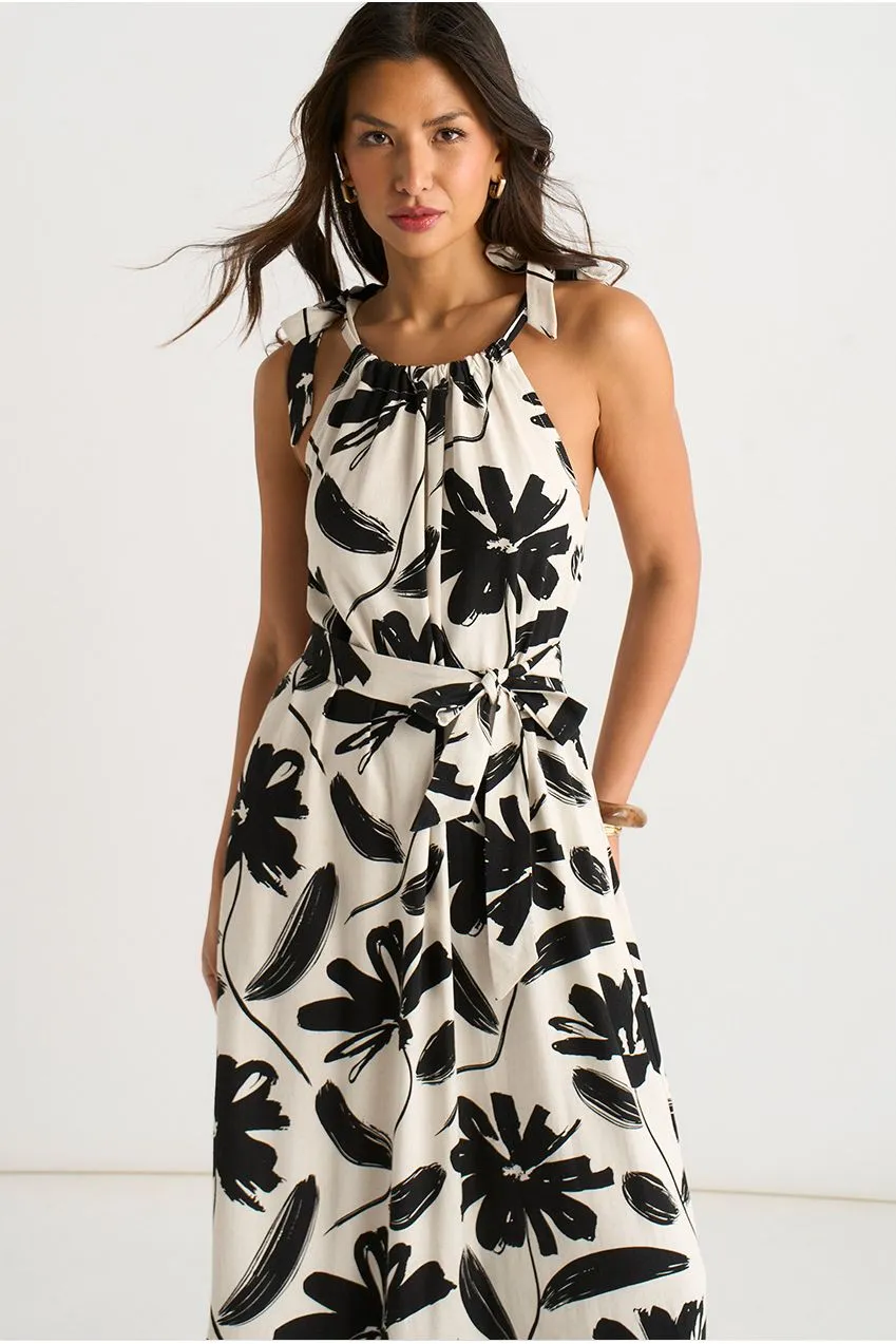 Gini London Mono Stencil abito trapezio lino stampa mono