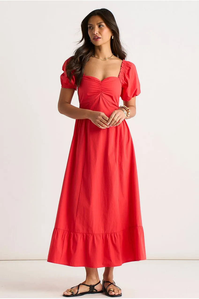 Gini London Gypsy abito midaxi rosso maniche sbuffo
