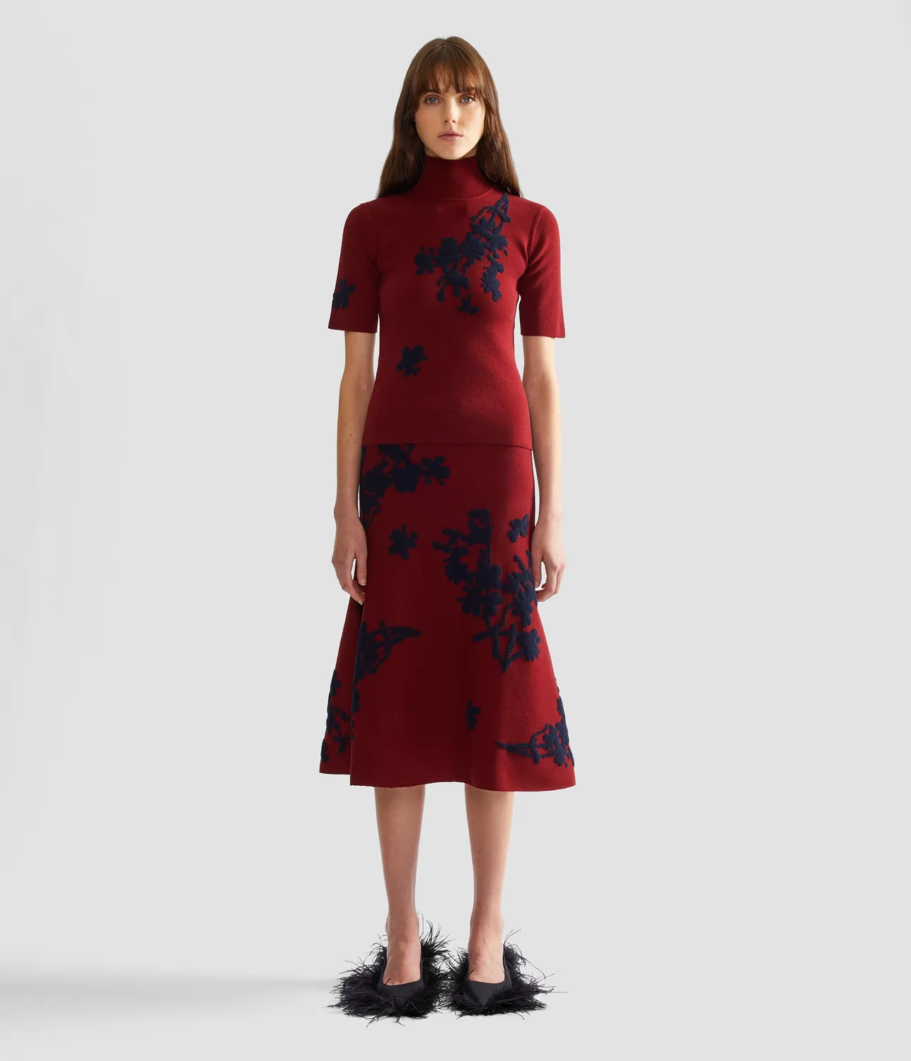 Erdem Jacquard Midi Knit Skirt gonna bordeaux