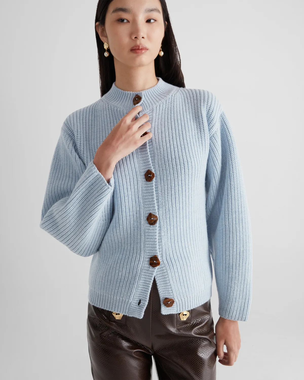 Violante Nessi Mario cardigan azzurro lana merino Cashwool