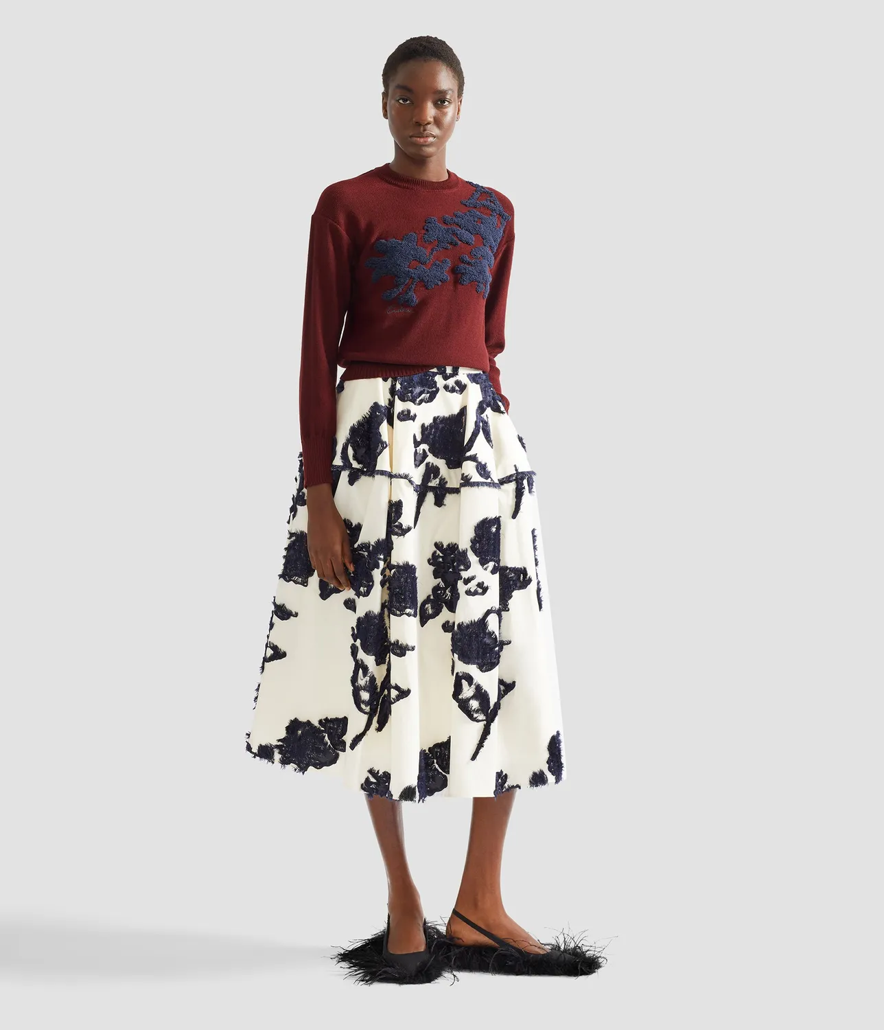 Erdem Fine Merino Wool Floral maglione bordeaux