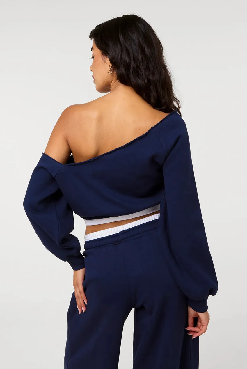 Pink Vanilla Off The Shoulder felpa blu navy cotone