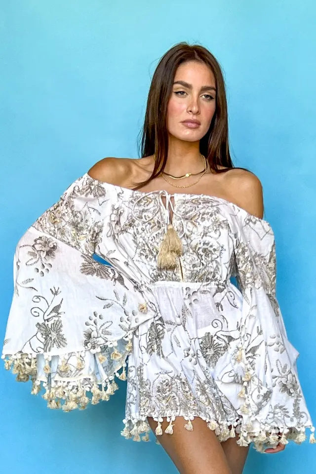 Antica Sartoria DV1467 tuta corta bianca floreale cotone