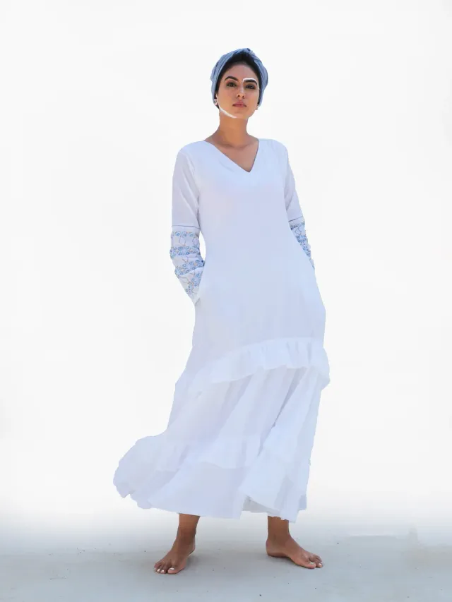 Our Dve Roza Mihr abito lungo bianco cotone
