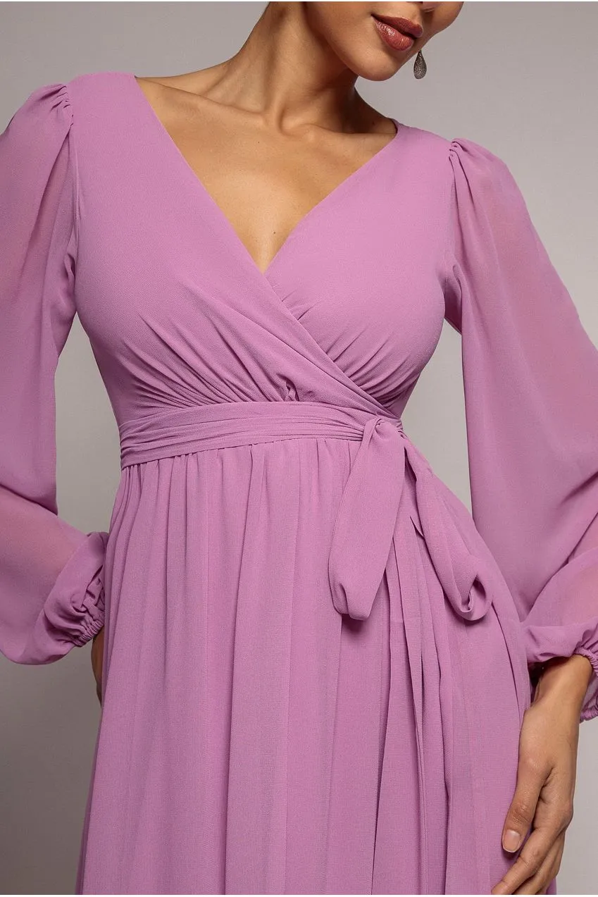 Goddiva Wrap Back abito maxi dusty lavender chiffon
