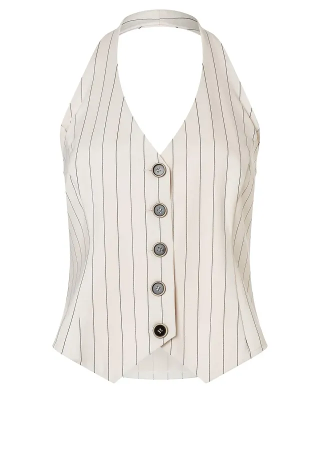 Ana Alcazar Zassa gilet ecru gessato scollo halter