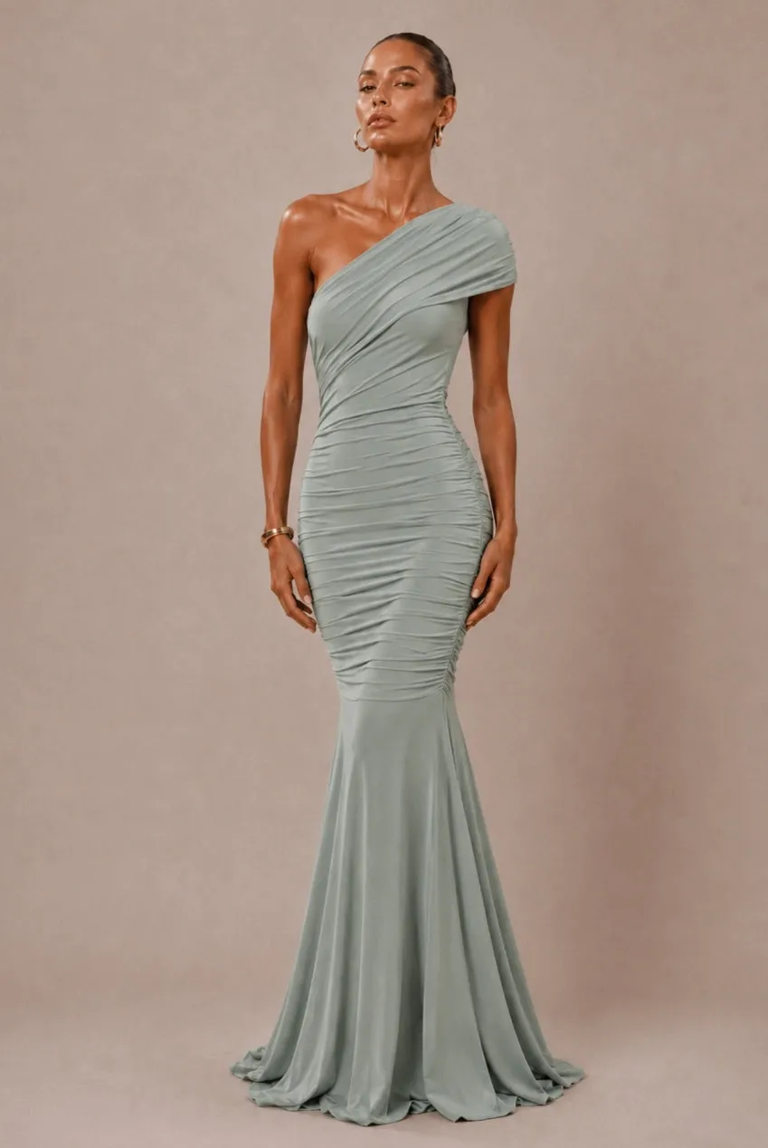 Goddiva Honor Gold Alicia abito maxi verde salvia