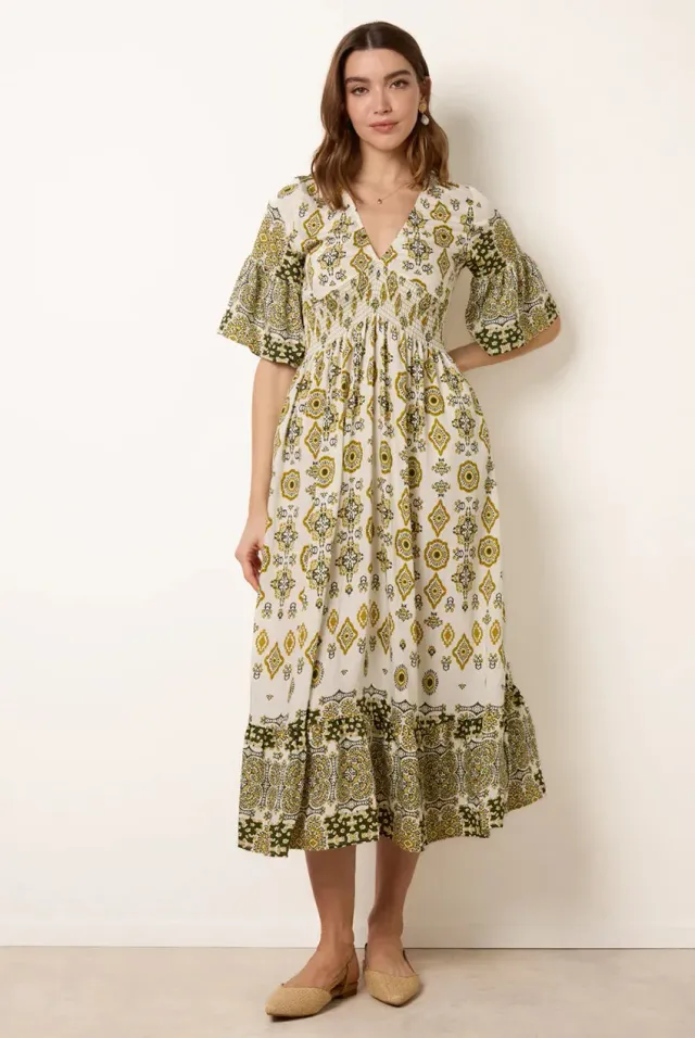 Blue Vanilla Border Print abito midi lime fantasia floreale