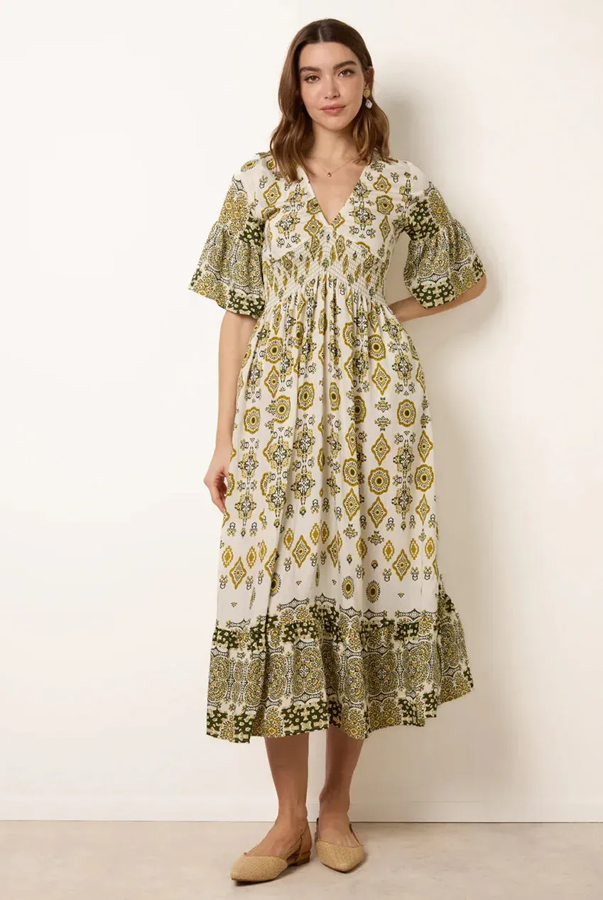 Blue Vanilla Border Print abito midi lime fantasia floreale