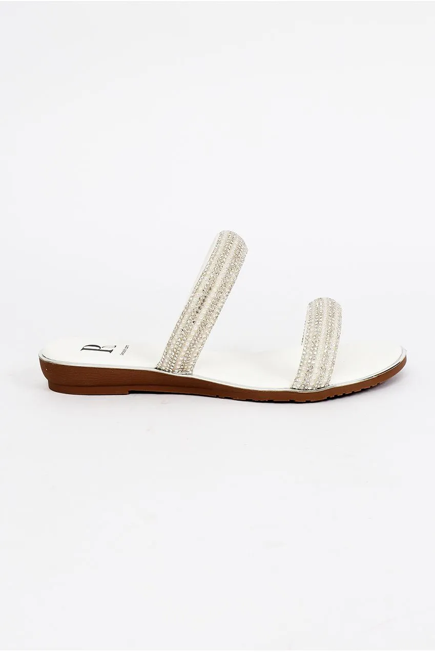 Pia Rossini Kalippo Sandalo Zeppa Bianco con Strass Argento