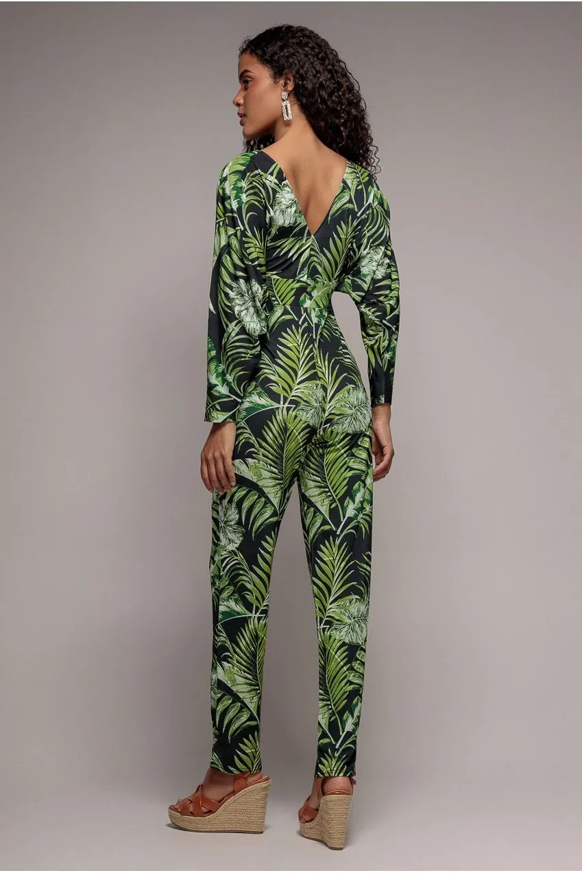 Goddiva tuta fantasia tropicale verde 8 scollo a V