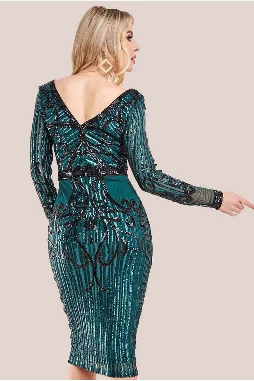 Goddiva Sequin Mesh abito midi verde smeraldo paillettes