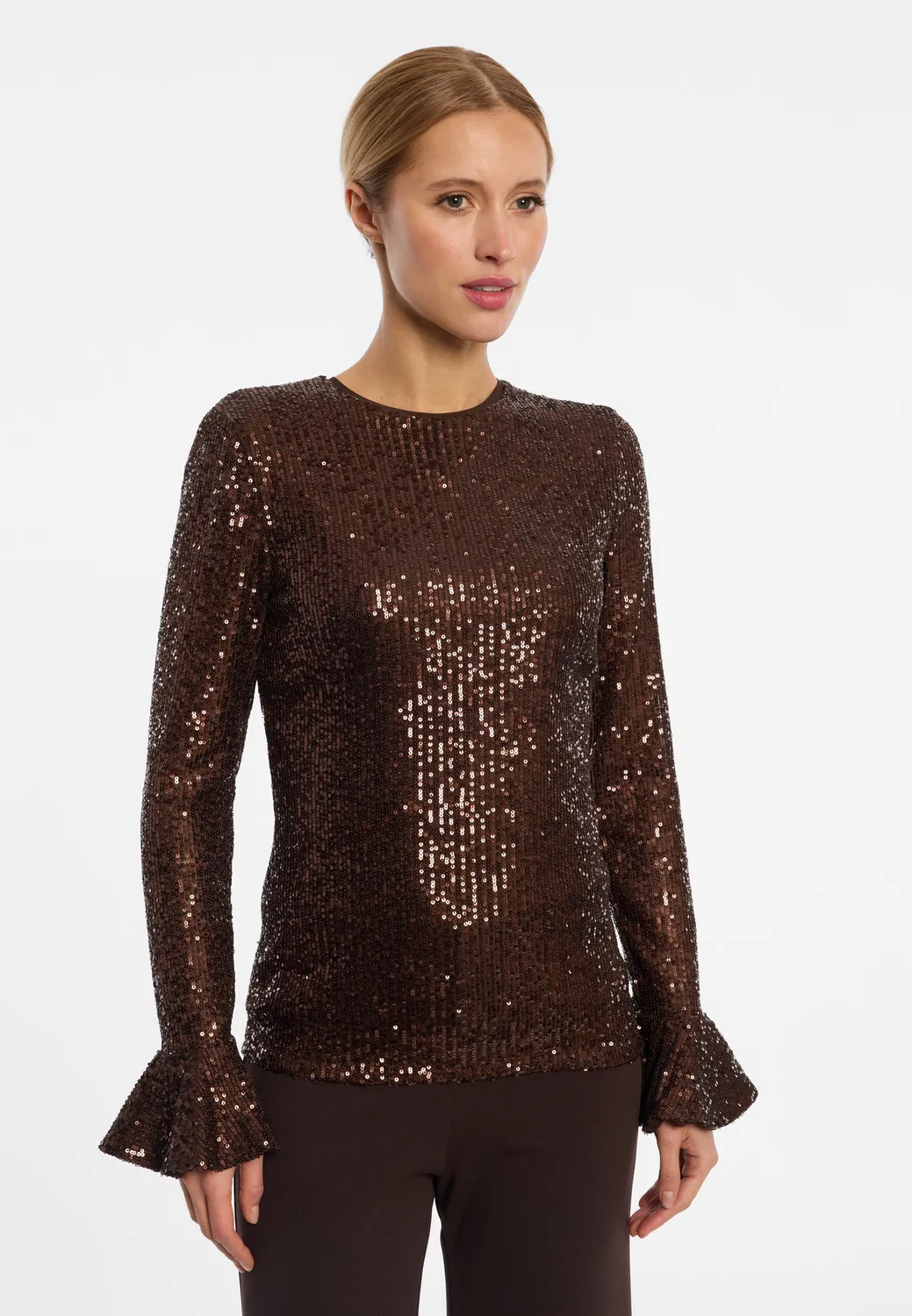 Ana Alcazar Evari top paillettes bronzo maniche