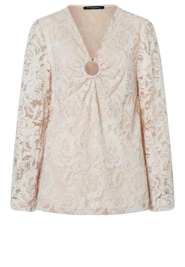 Ana Alcazar Zakora top pizzo beige scollo a V