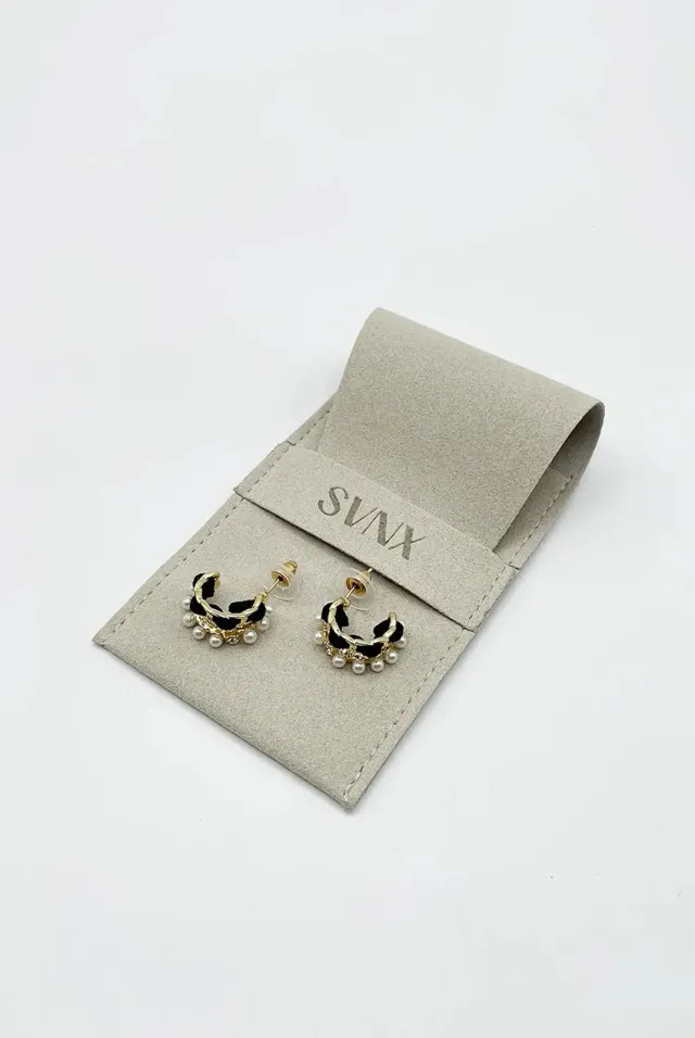 SVNX Pearl Noir Orecchini Doppi Cerchi Oro Perle Nere