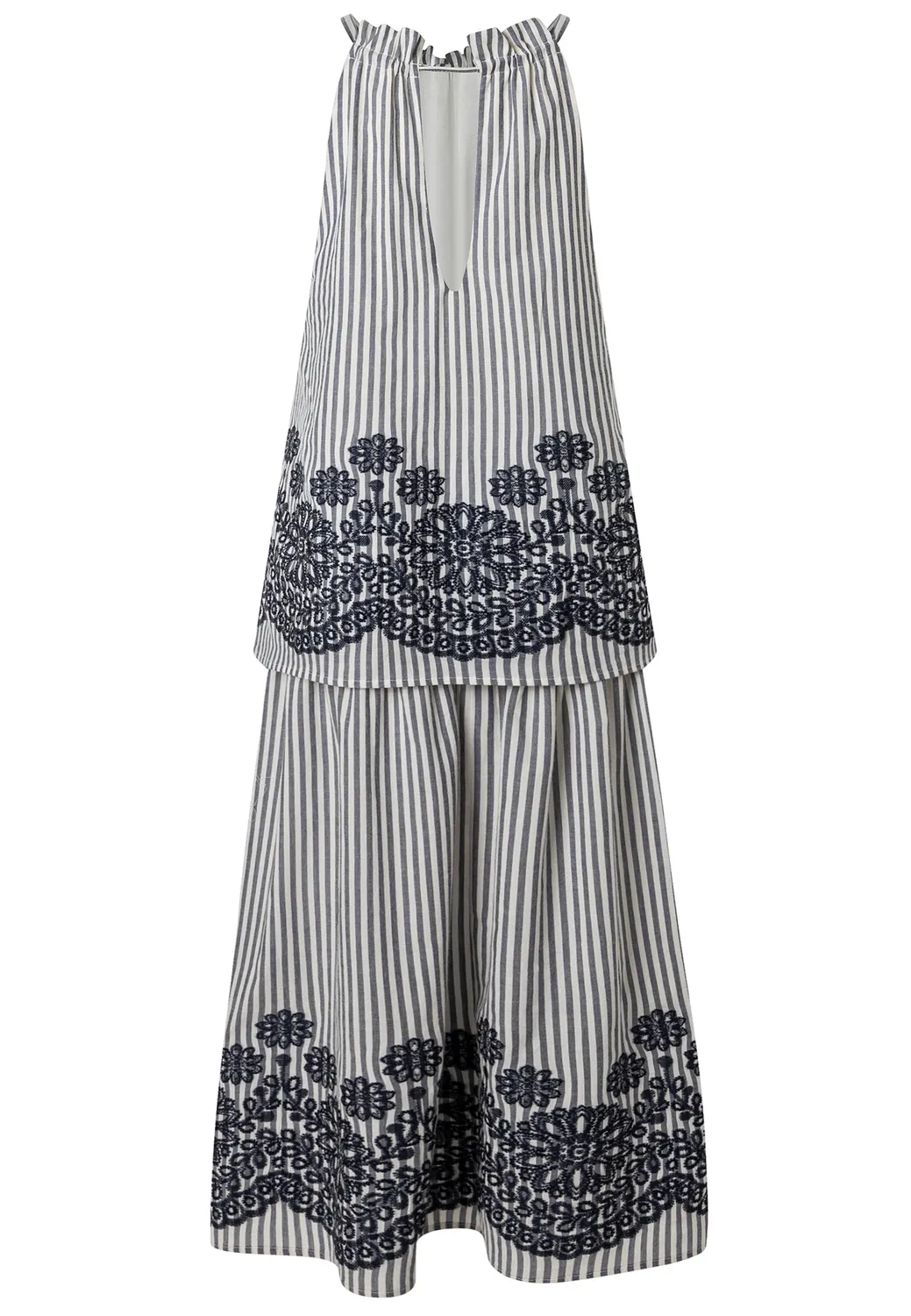 Ana Alcazar Dorina abito maxi a balze grigio