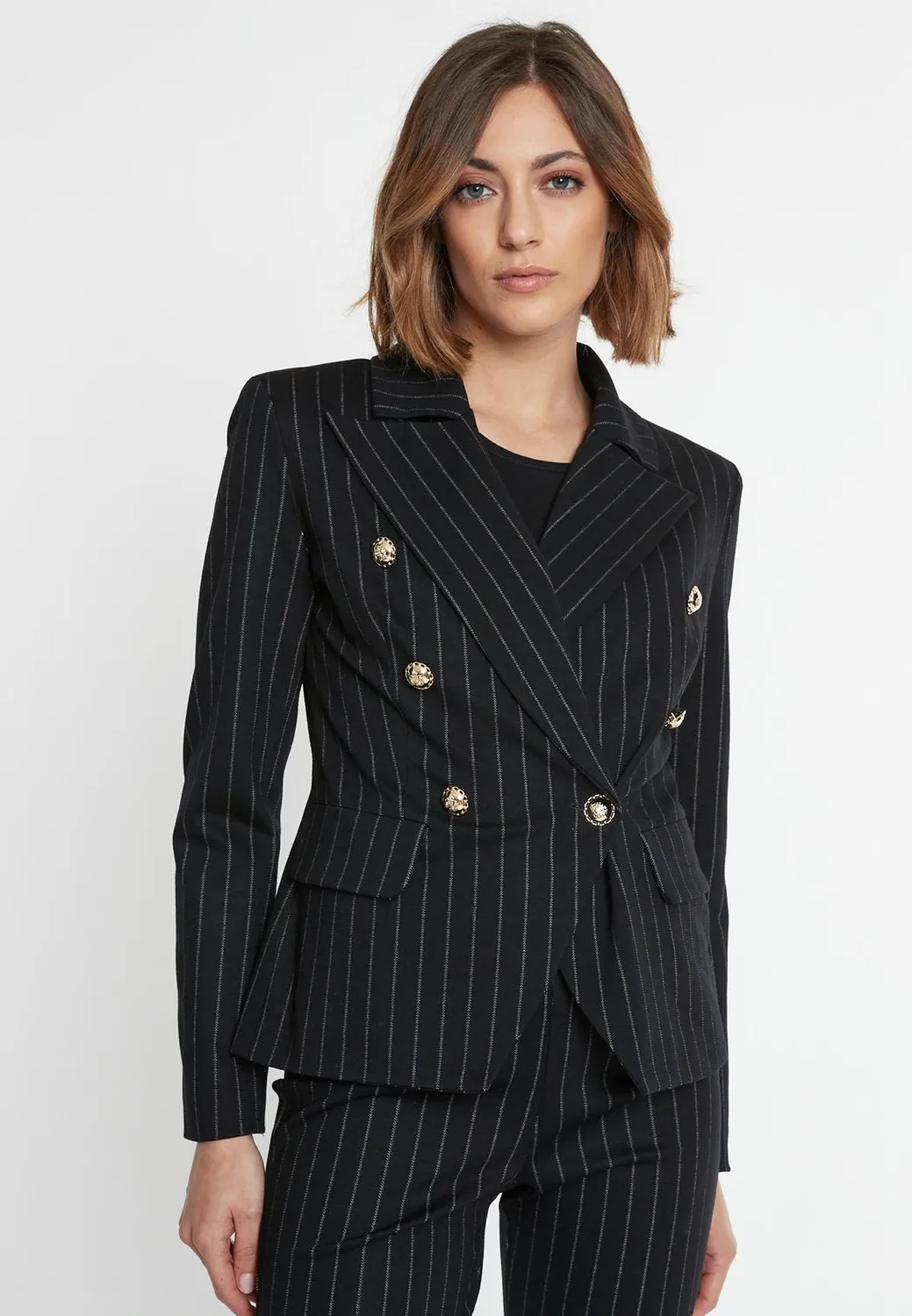 Ana Alcazar Somba blazer gessato sagomato nero