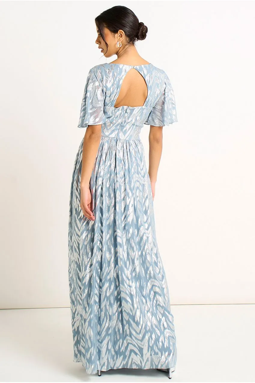 Gini London abito maxi maniche corte blu foil