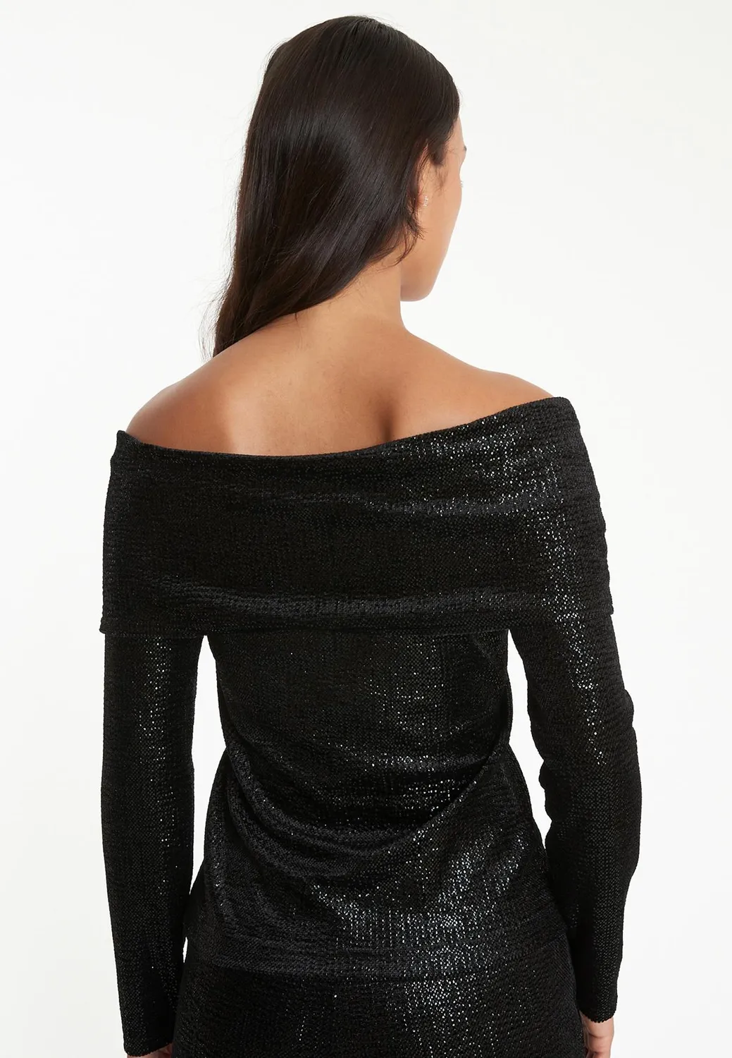 Ana Alcazar Tajasa top Carmen nero paillettes elegante