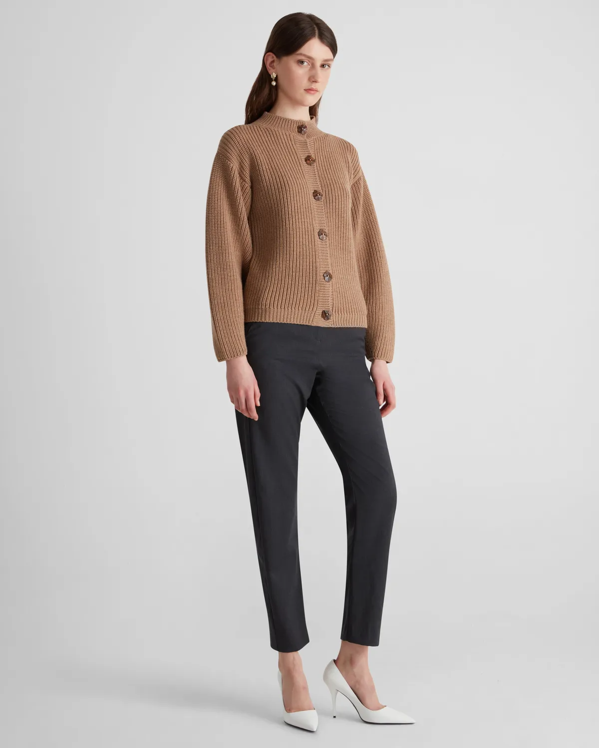 Violante Nessi Mario cardigan cammello lana