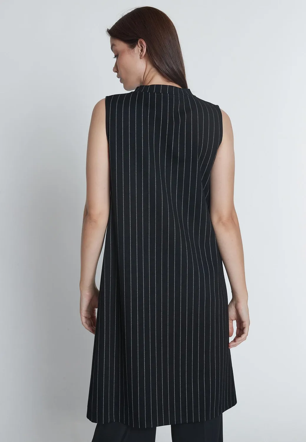 Ana Alcazar Mesta Top Nero Gessato Collo Alto Smanicato