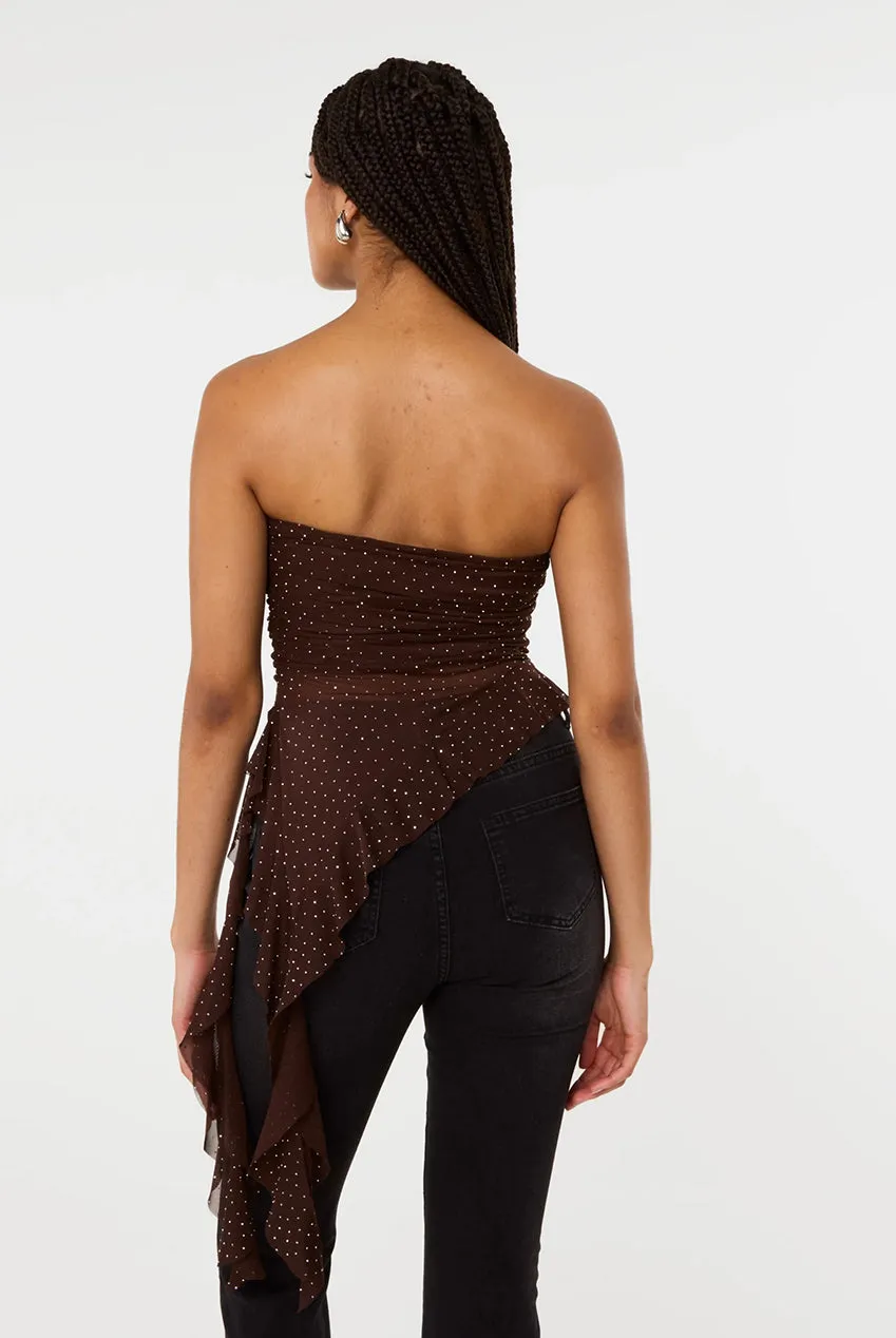 Pink Vanilla Asymmetric Diamante Top Fascia Cioccolato