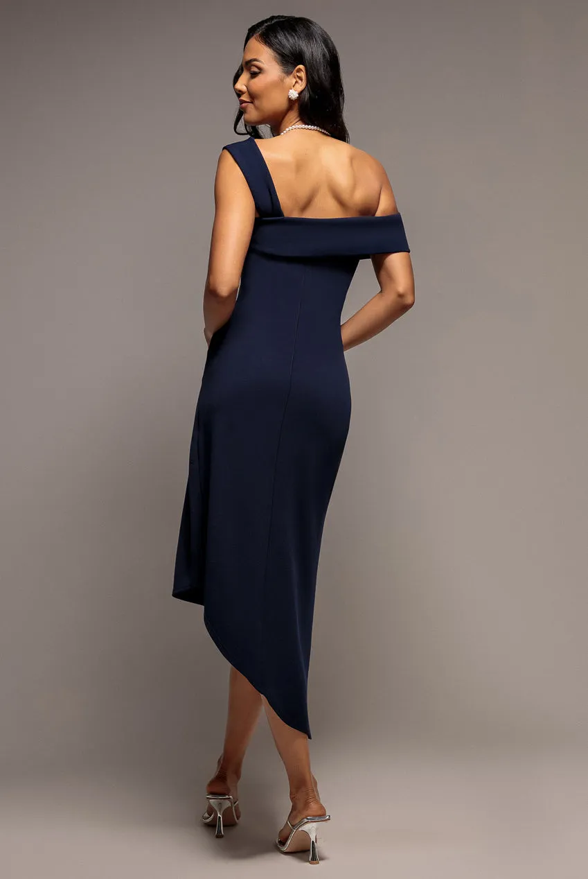 Goddiva Off Shoulder abito midaxi scuba navy