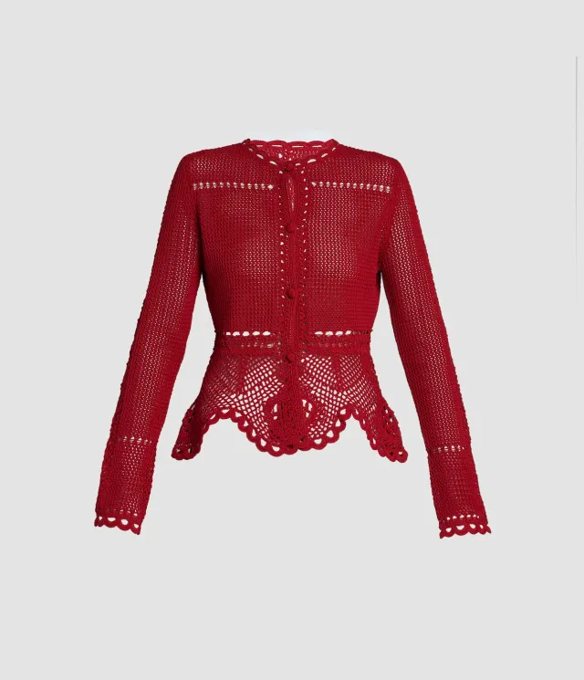 Erdem Cardigan Peplum Uncinetto Cotone Rosso