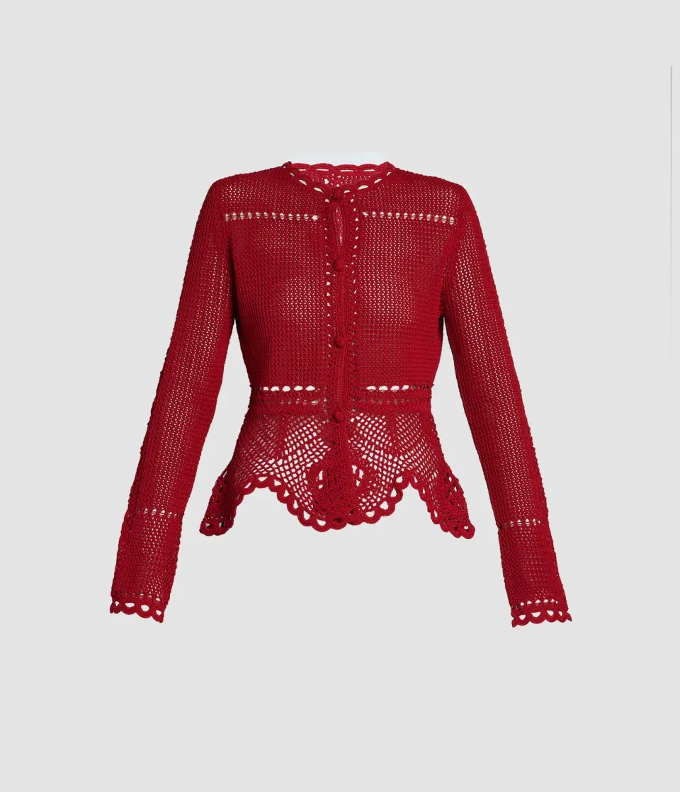 Erdem Cardigan Peplum Uncinetto Cotone Rosso