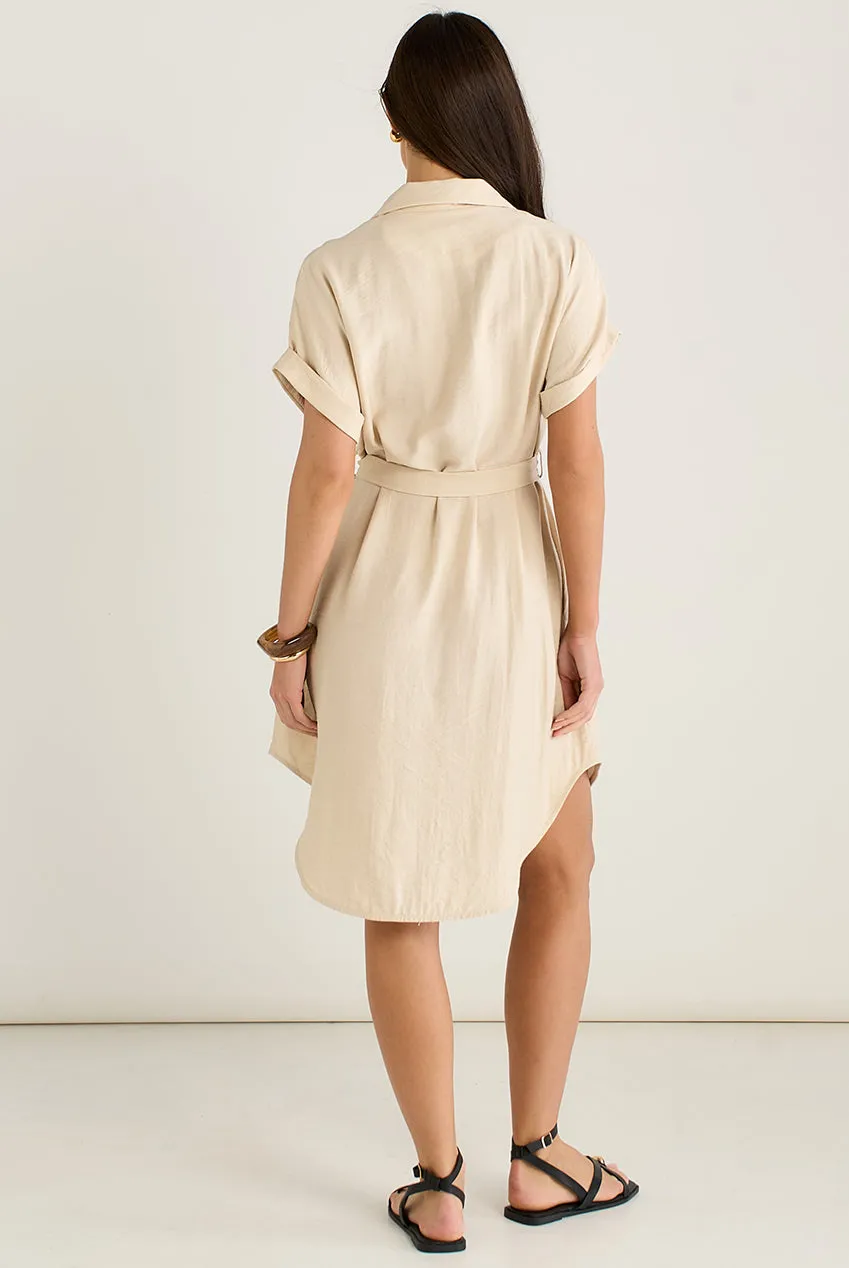 Goddiva Gini London abito camicia utility beige con cintura