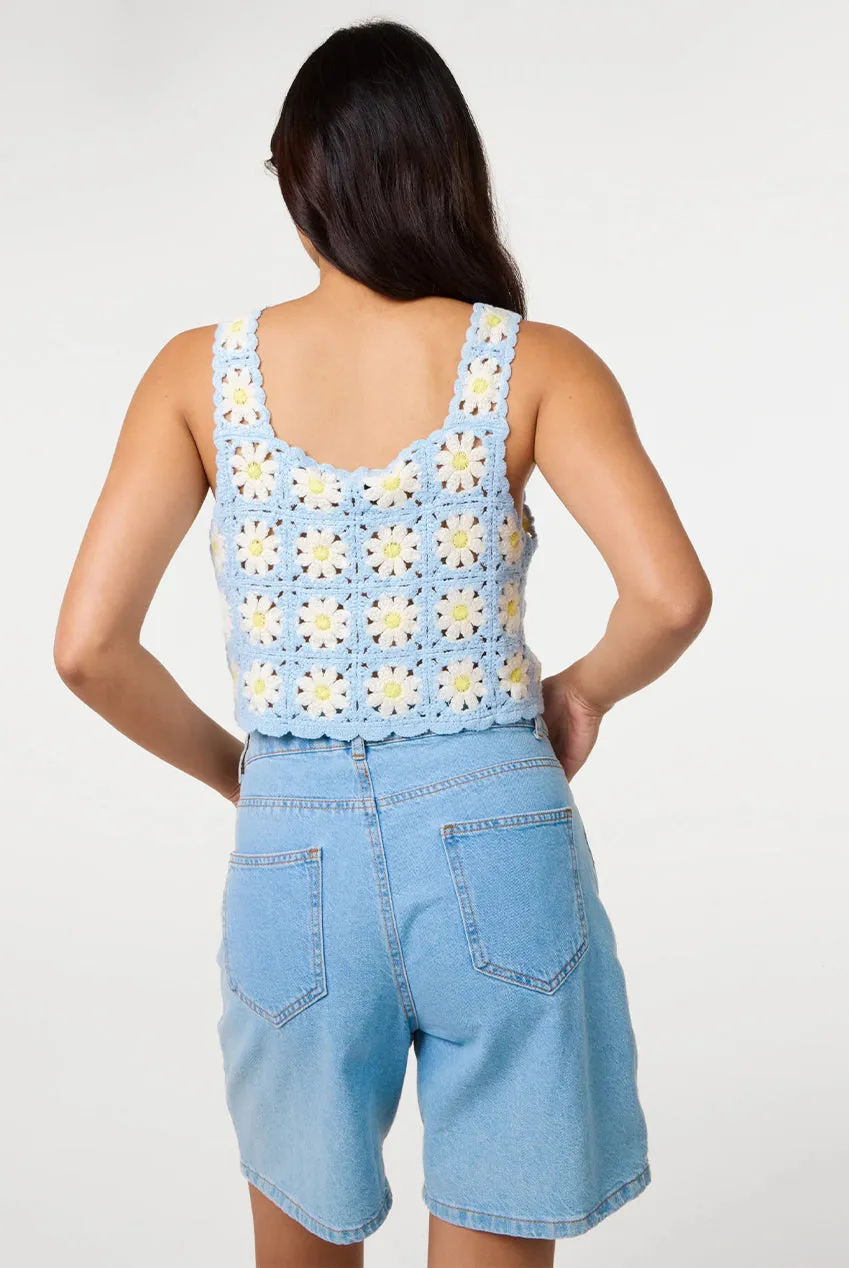Pink Vanilla Crop Top Uncinetto Blu Margherite