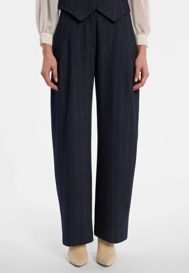 Ana Alcazar Enliry pantaloni barrel gessati blu navy