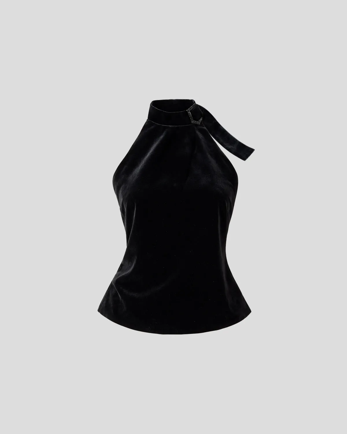 Violante Nessi Deacon top nero velluto seta scollo halter