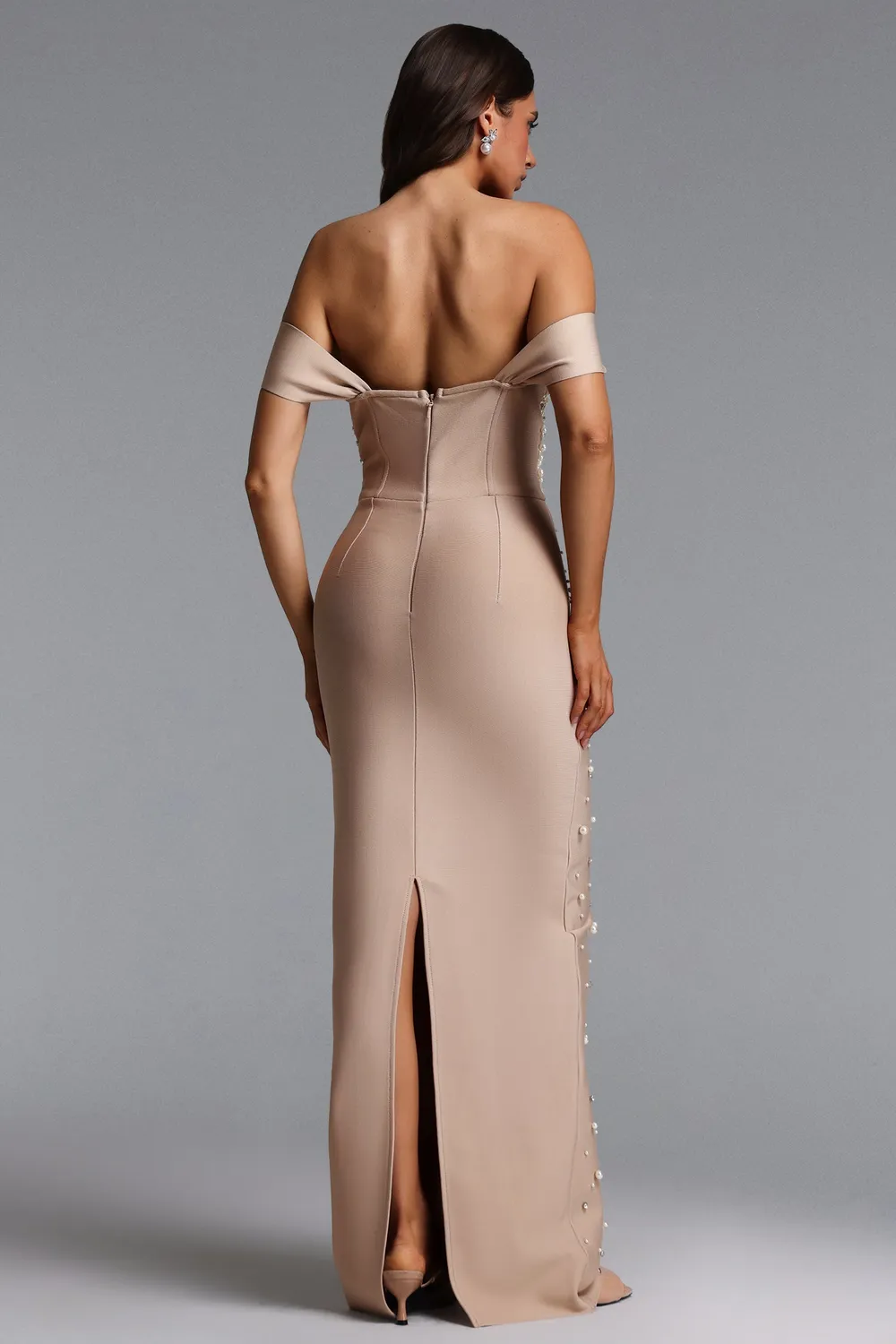 Bella Barnett Jaylee abito maxi bandage beige perle