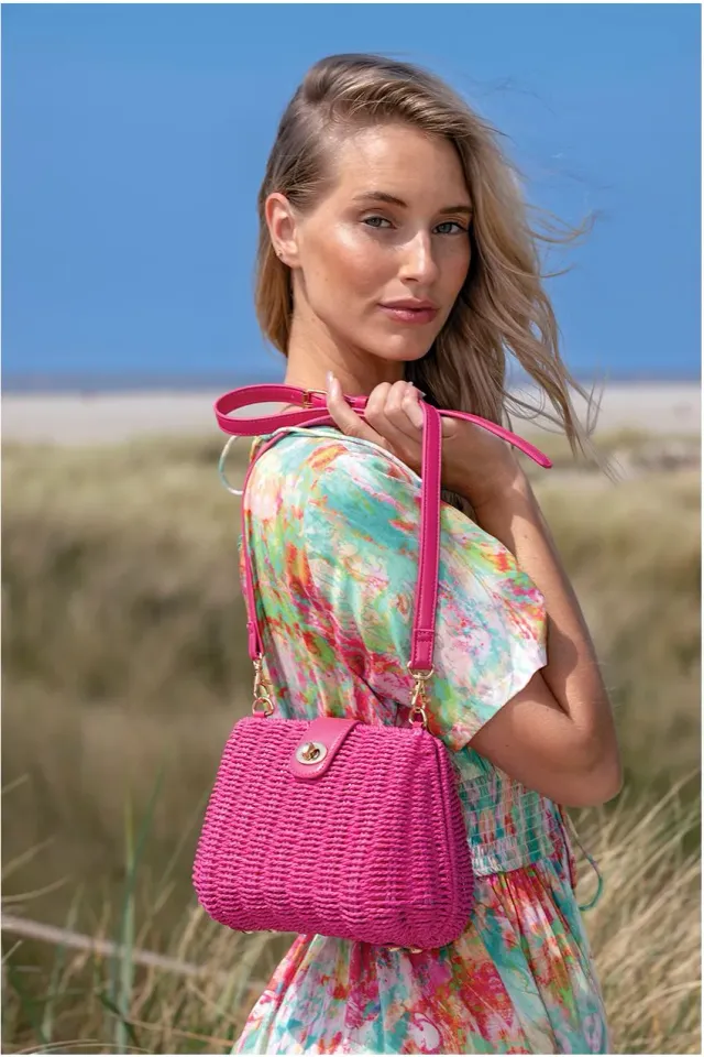 Pia Rossini Tia borsa tracolla fucsia paglia