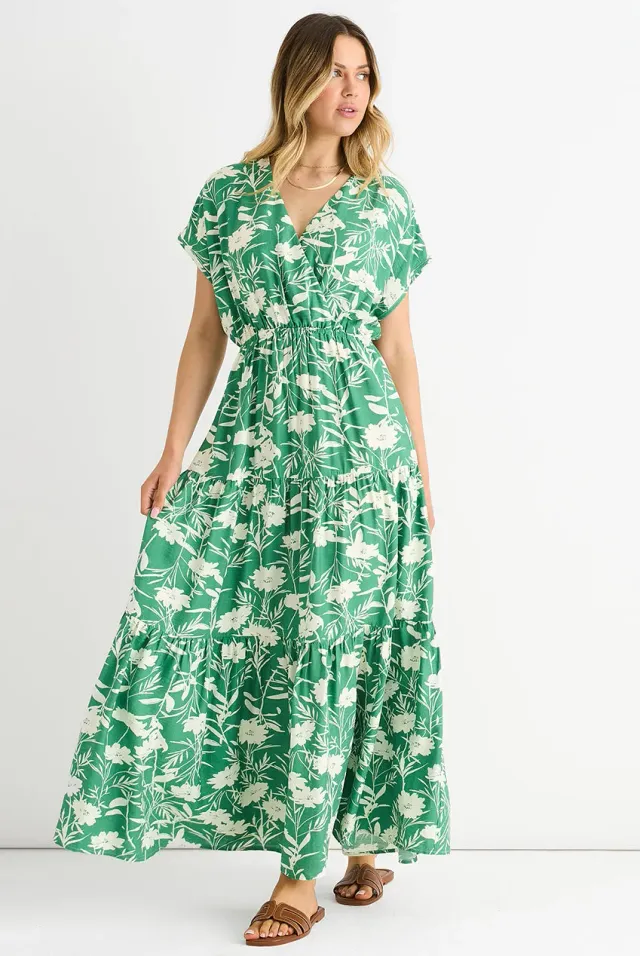 Gini London abito lungo verde floreale vita elasticizzata