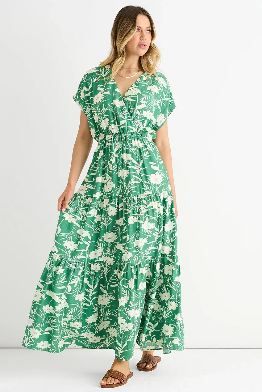 Gini London abito lungo verde floreale vita elasticizzata