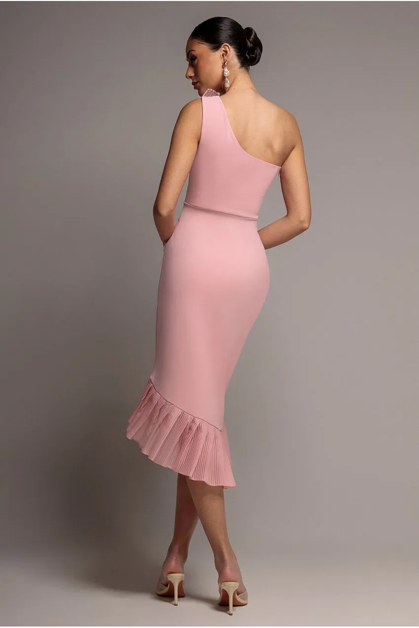 Goddiva DR4075 One Shoulder abito midi rosa blush scuba