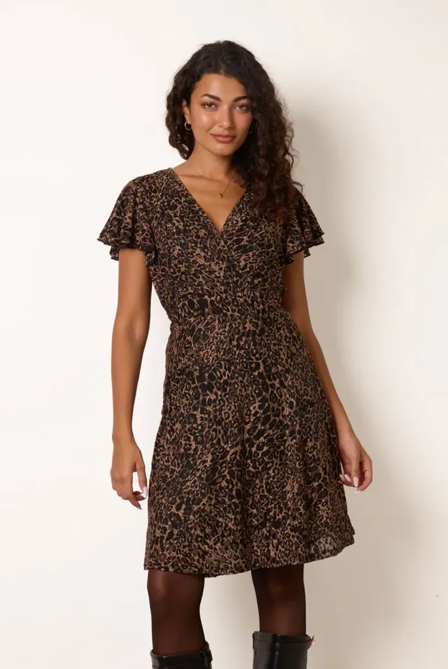Blue Vanilla Leopard Lace abito mini animalier S pizzo