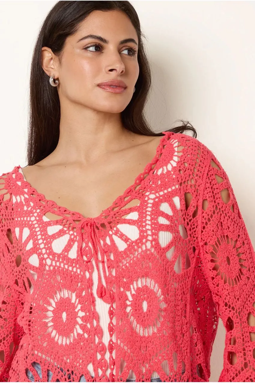 Blue Vanilla Cardigan Uncinetto Corallo Cotone