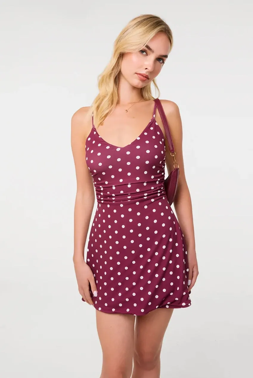 Goddiva Polka Dot Slinky mini abito bordeaux pois