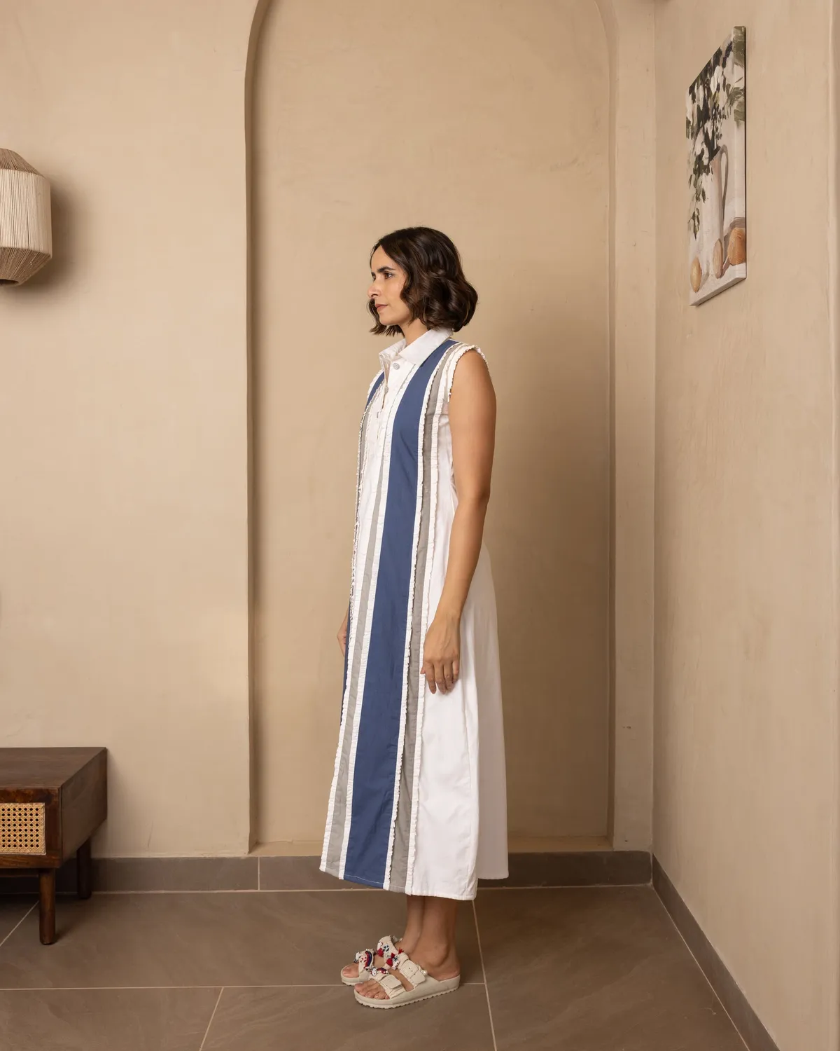 Our Dve Seraph Abito Popeline Beige Blu 50 Pollici