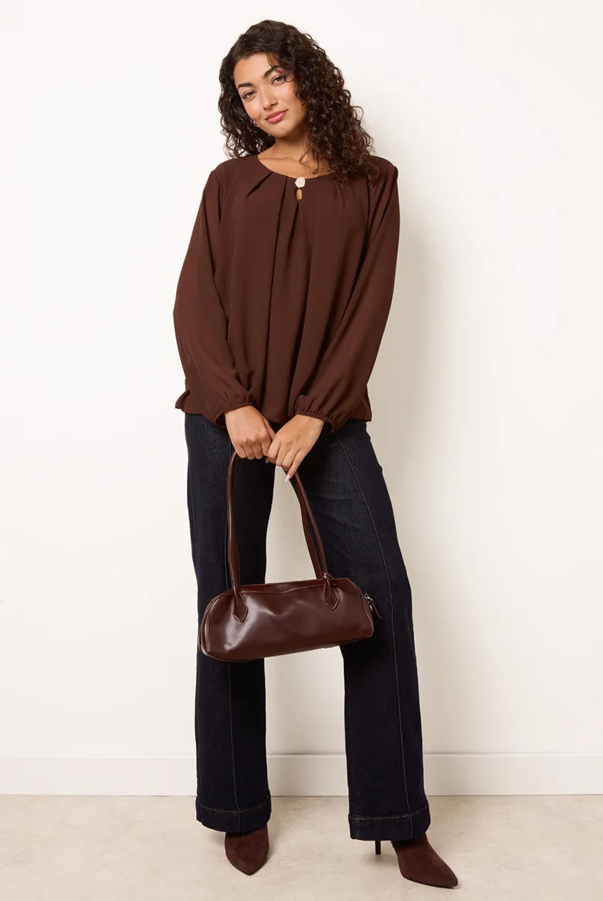 Blue Vanilla Marble Button blusa cioccolato chiffon S/M