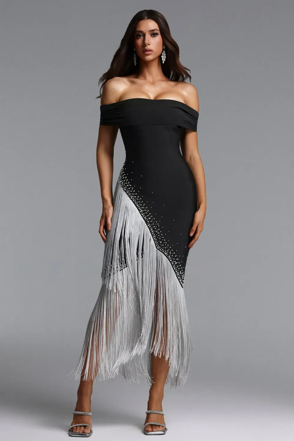 Goddiva Bella Barnett Tata Chic abito maxi nero bandage