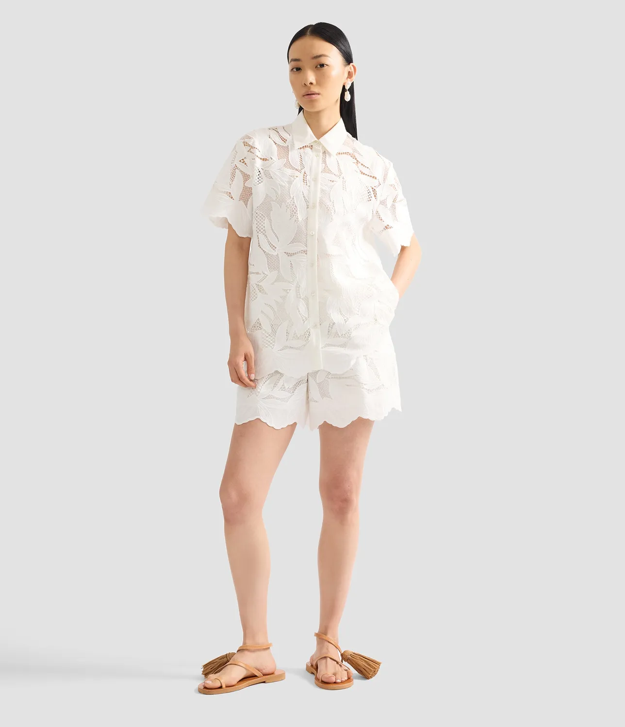 Erdem Cotton Cutwork Short Sleeve camicia cotone