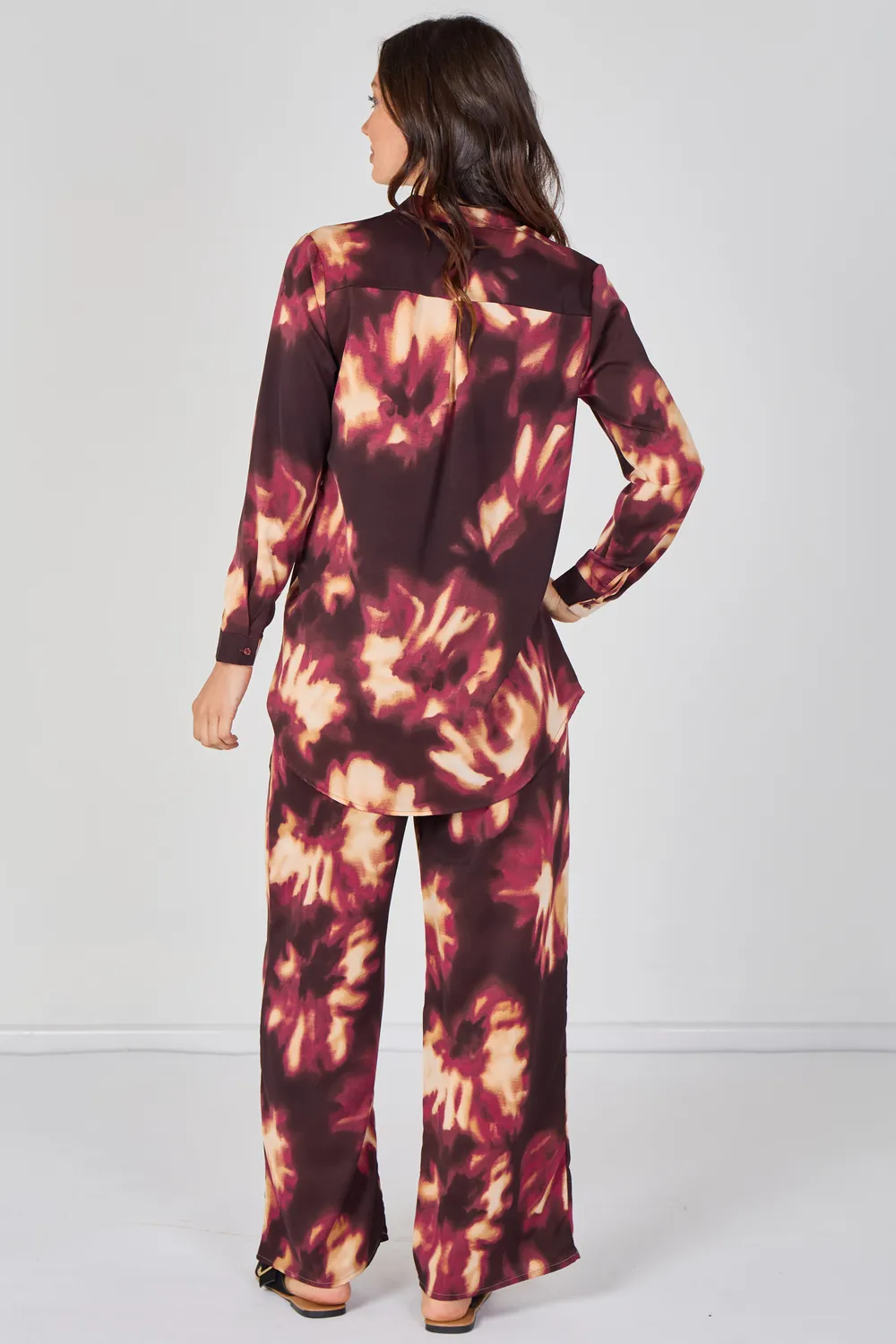Love Sunshine coordinato camicia pantalone bordeaux fantasia